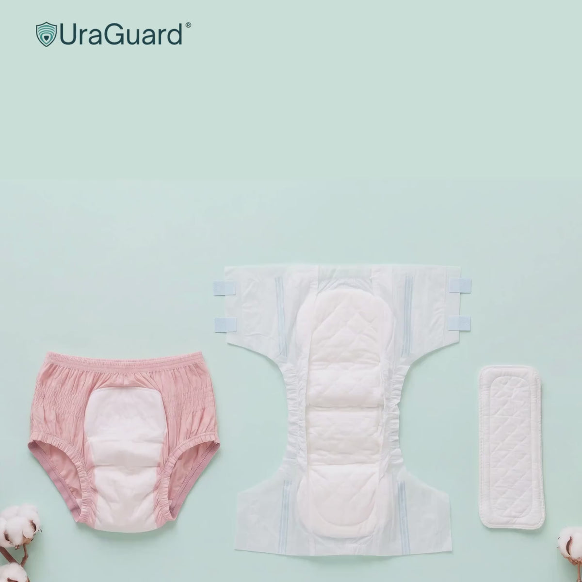 UraGuard shield placed inside a pull-up brief and a tab-style brief